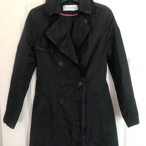 Women's Black Mulberry Ruffletrimmed Trench Coat